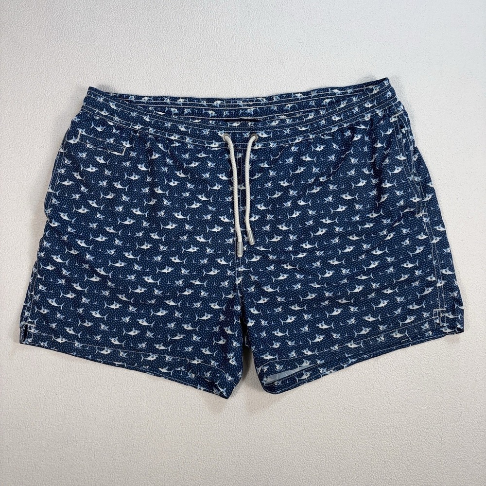 MC2 Saint Barth 4" Lined Swim Shorts Men's L Blue Shark Print Drawstring *READ